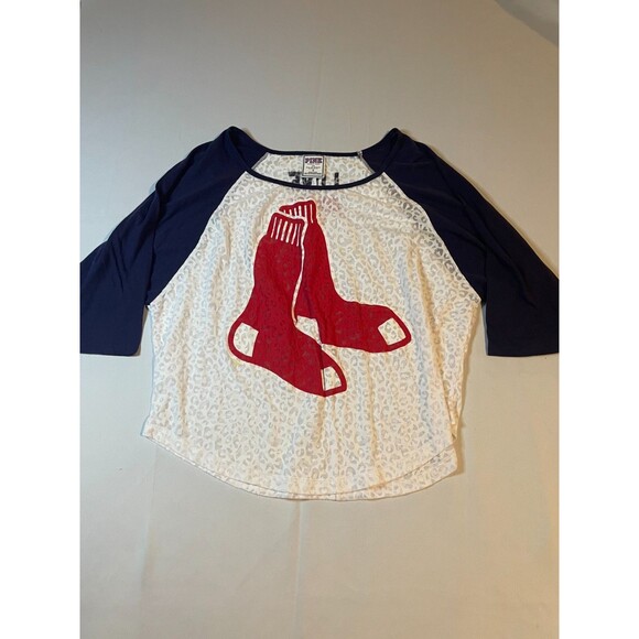 VS MLB PINK Victoria's Secret Boston Red Sox Top Womens Small White Blue Sheer - Picture 1 of 5